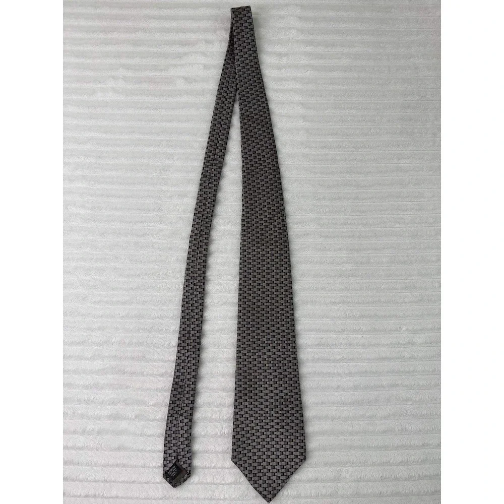 Perry Ellis Portfolio Mens Grey Black Geometric Silk Tie Made in USA 4 Inch Wide